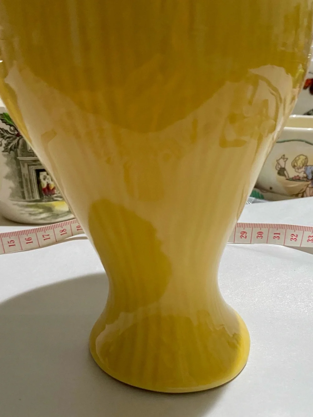 Crate & Barrels Barbara Eigen Yellow Contemporary Ribbed Vase. asymmetrical Top.